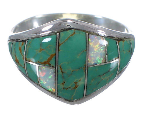 Turquoise And Opal Authentic Sterling Silver Ring Size 8-1/2 AX52304